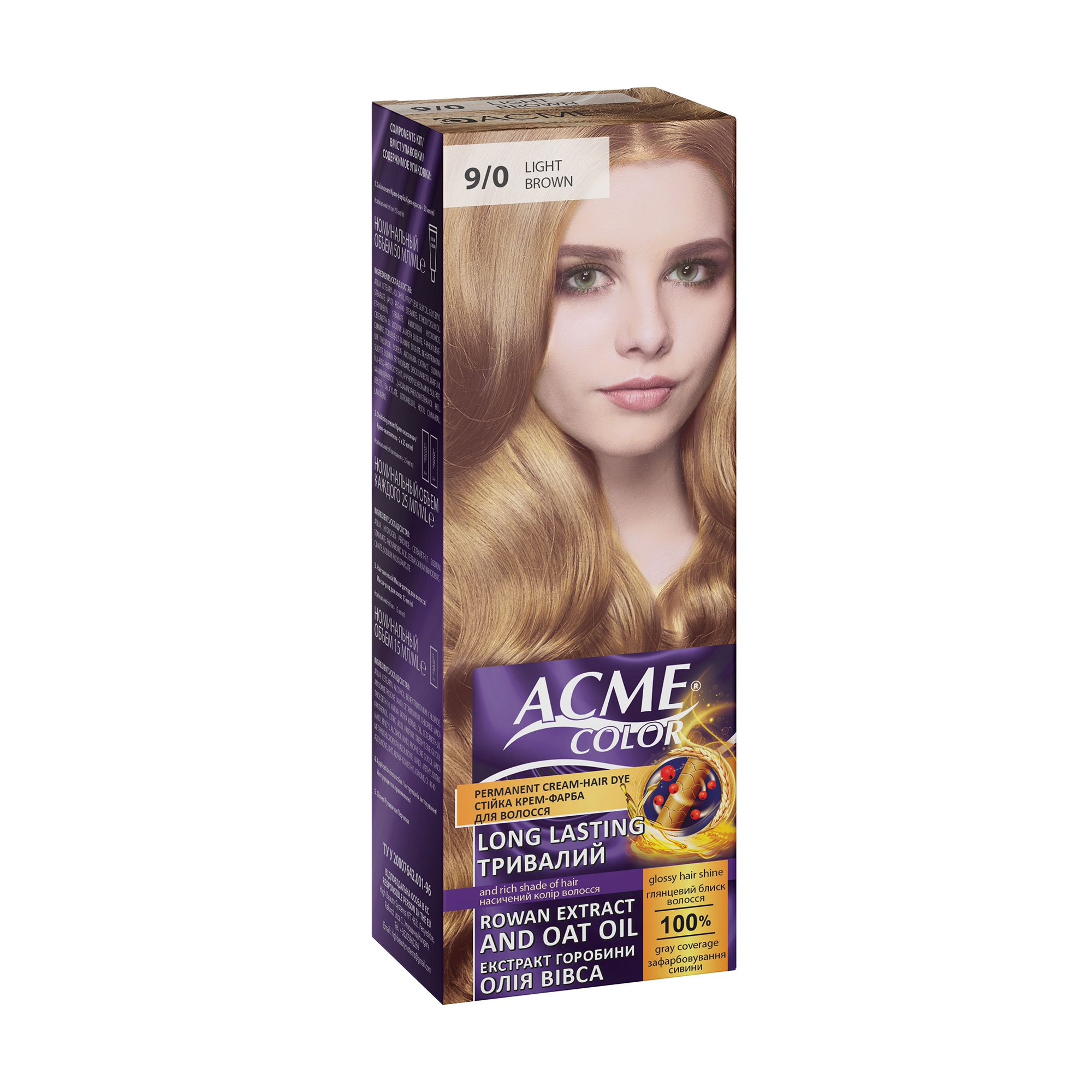 Стійка крем-фарба для волосся Acme Color Permanent Cream-Hair Dye 9/0 Light Brown, 115 мл